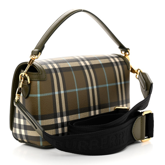 BURBERRY Olive Green Check Note Bag ショルダーバッグ BURBERRY Coated Canvas Calfskin Vintage Check Note Top