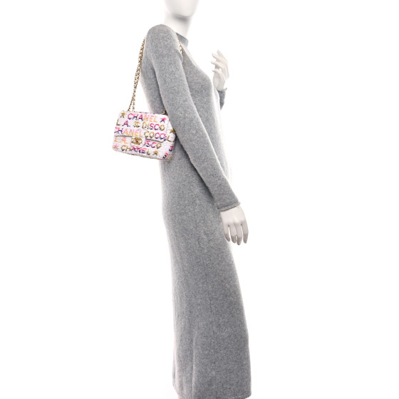 CHANEL Sequin Logo CC Small Single Flap White Multicolor