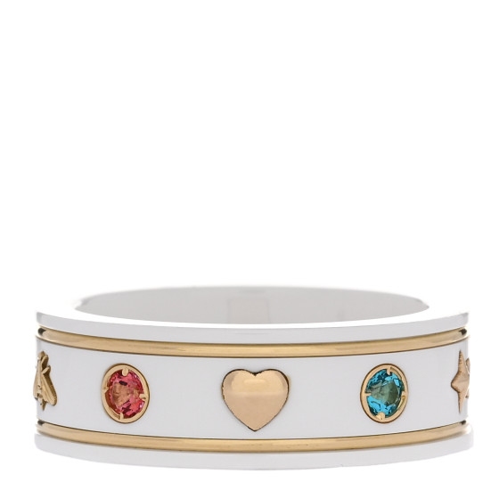 GUCCI 18K Yellow Gold Ceramic Topaz Icon Band Ring 54 7