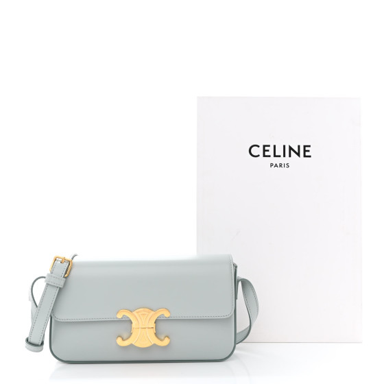 【入手困難】CELINE SMALL WALLET TRIOMPHE SOFT BLUE SMALL FLAP WALLET TRIOMPHE IN SHINY CALFSKIN - ICE BLUE | CELINE