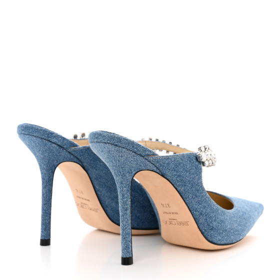 JIMMY CHOO Denim Crystal Bing 100 Pumps 37.5 Blue 1299243