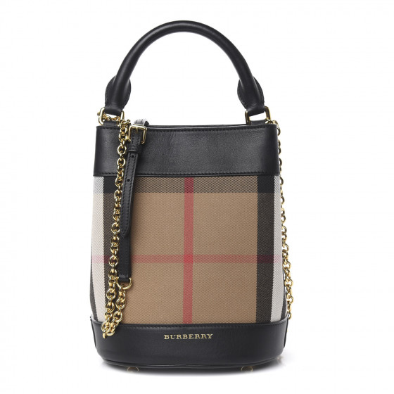 BURBERRY Canvas House Check Mini Bucket Bag Black 601647