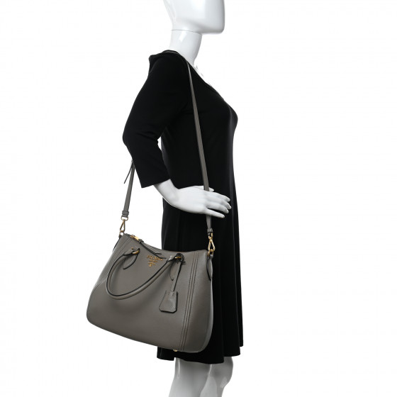 PRADA Vitello Phenix Shoulder Bag Argilla 982422 | FASHIONPHILE