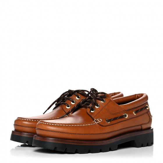 レア‼️ Louis Vuitton Summerland Boat Shoes LOUIS VUITTON Calfskin Mens Summerland Boat Shoes 7.5 Cognac