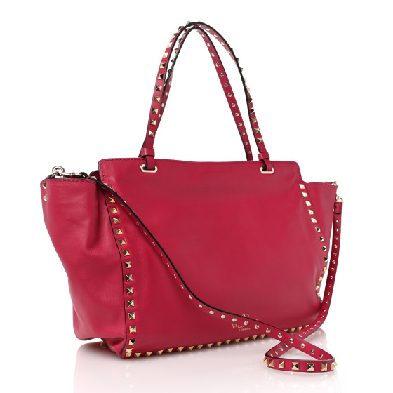 VALENTINO GARAVANI Vitello Medium Rockstud Tote Deep Rose