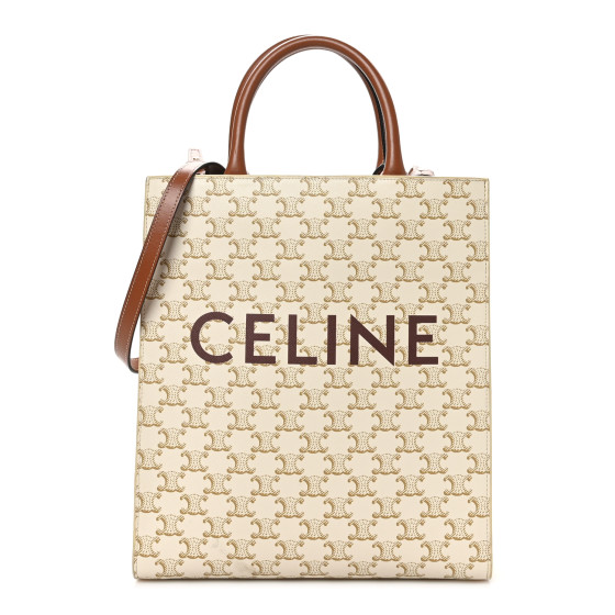 CELINE Triomphe Canvas Calfskin Small Vertical Cabas White