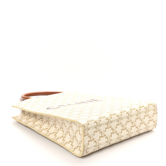 CELINE Triomphe Canvas Calfskin Small Vertical Cabas White