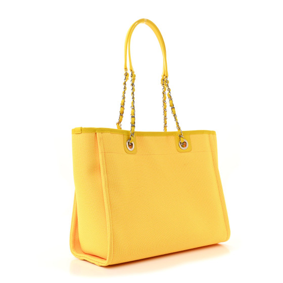 CHANEL Mixed Fibers Small Deauville Tote Yellow Orange