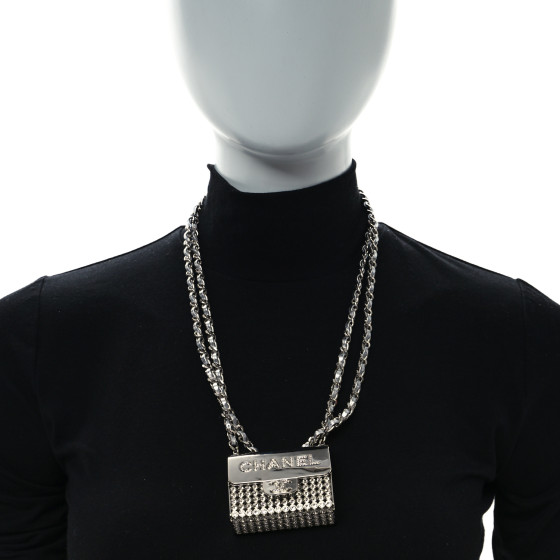 CHANEL Metal Lambskin Strass Crystal Purse CC Long Necklace