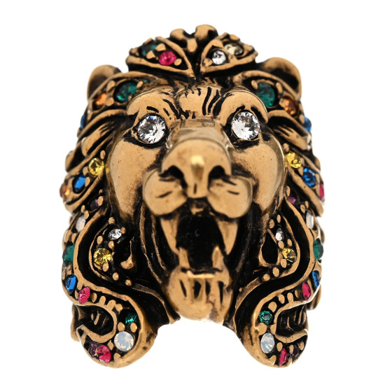累積売上総額第１位【GUCCI★グッチ】LION HEAD CRYSTAL RING Authentic Gucci Lion Head Motif Crystal Ring In Silver