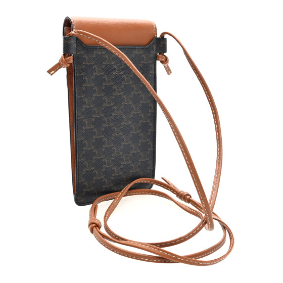 CELINE Triomphe Canvas Lambskin Phone Pouch With Flap Tan