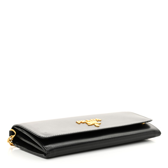 海外希少【PRADA】直営 ロングウォレット Vitello Move Prada Black Vitello Move Leather Long Envelope Wallet