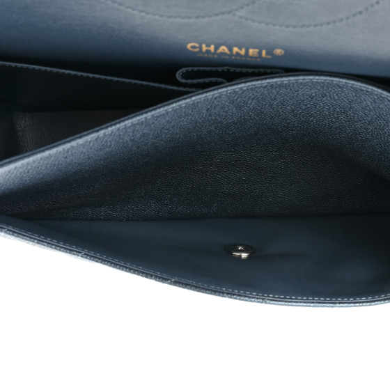 「高評価！」注目のレビュ CHANEL Metallic Blue Dark Flap Double Jumbo Quilted Caviar チーク