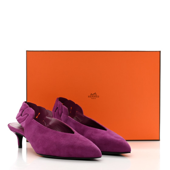 HERMES Suede Goatskin Gabriela 40 Pumps 36 Violet Heliotrope