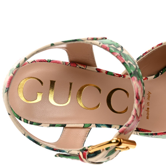 GUCCI Nappa Charlotte Brit Roses Print Horsebit 40/135mm