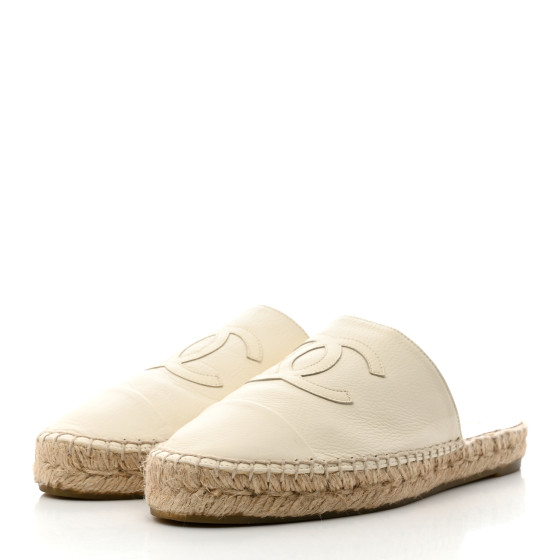 CHANEL Calfskin CC Espadrille Mules 38 White 1402977