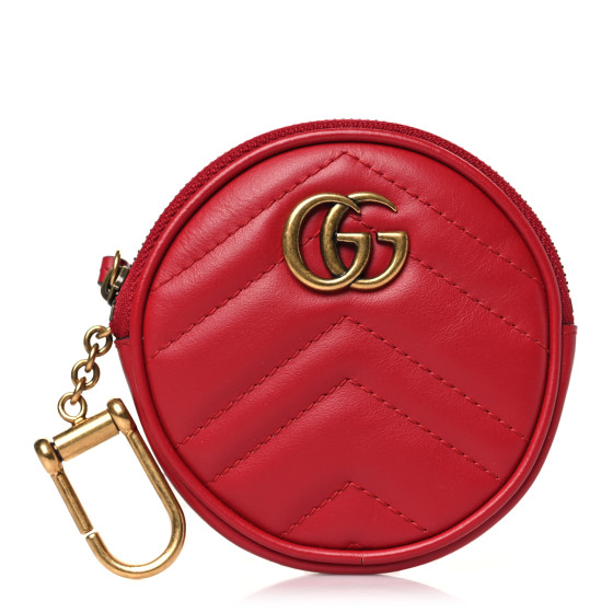 GUCCI Calfskin Matelasse GG Marmont Round Coin Purse Hibiscus Red