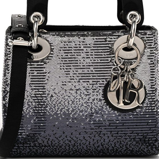 Christian Dior ディオール シルバー レディース 1370 CHRISTIAN DIOR Satin Sequin Gradient Mini Lady Dior Black