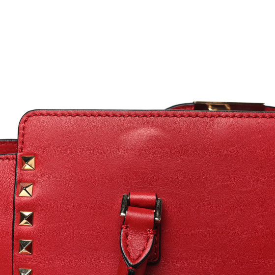 バッグ Valentino Double Handle Tote VALENTINO GARAVANI Vitello Rockstud Double Handle Tote Rosso