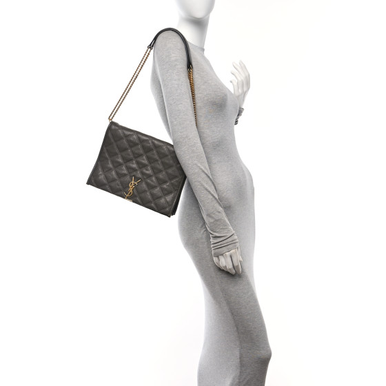 SAINT LAURENT Lambskin Quilted Mini Becky Chain Bag Grey