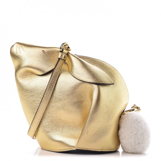 LOEWE Metallic Calfskin Bunny Shoulder Bag Gold 316267