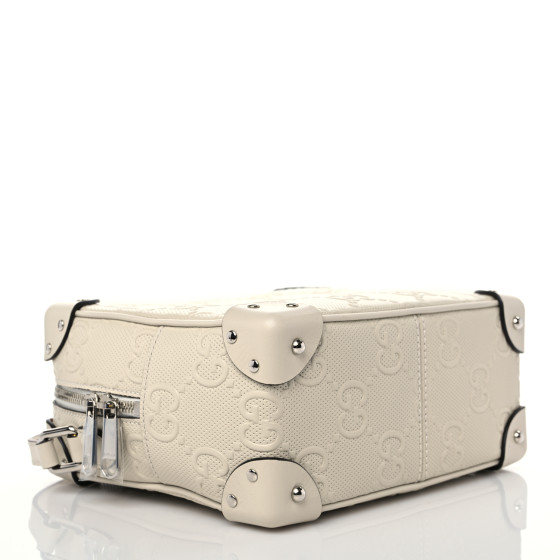 【GUCCI 】Tennis 20 GG Embossed Two-Tone Messenger Bag Authentic GUCCI Calfskin GG Tennis Embossed Square Messenger