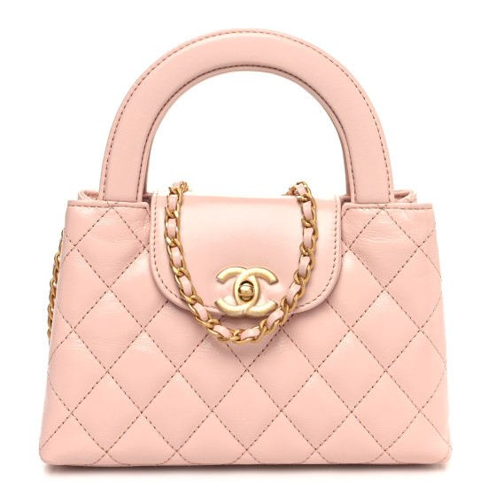 CHANEL Shiny Aged Calfskin Quilted Nano Kelly Shopper Light
