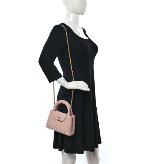 CHANEL Shiny Aged Calfskin Quilted Nano Kelly Shopper Light