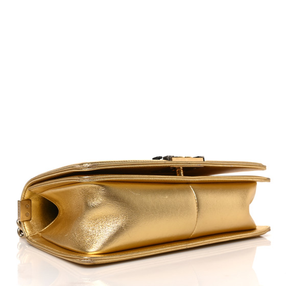 CHANEL Metallic Lambskin Embossed Medium Cube Boy Flap Gold