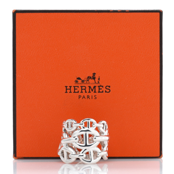 HERMES Sterling Silver GM Chaine d'Ancre Enchainee Band Ring