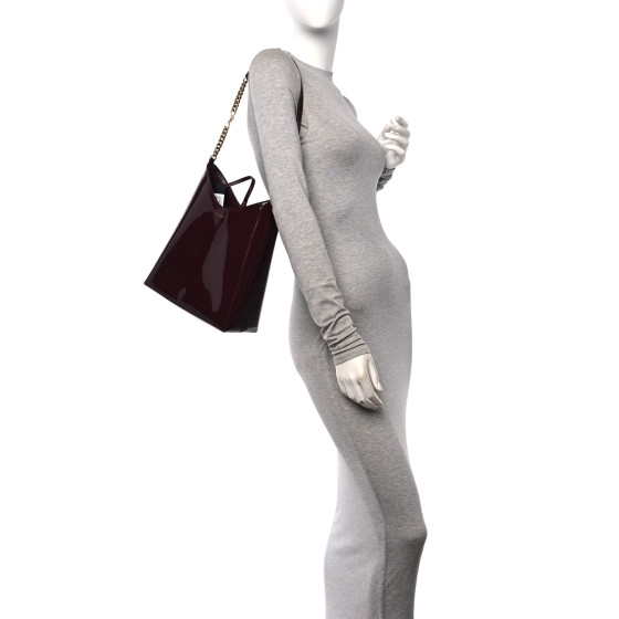 SAINT LAURENT Patent Calfskin Rendez-Vous Hobo Dark Red Wine