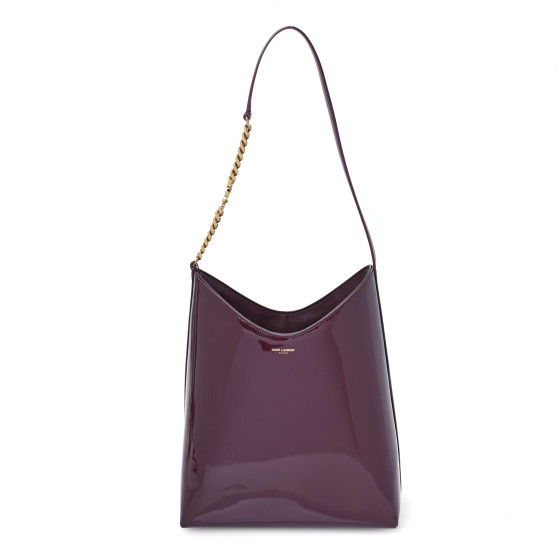 SAINT LAURENT Patent Calfskin Rendez-Vous Hobo Dark Red Wine