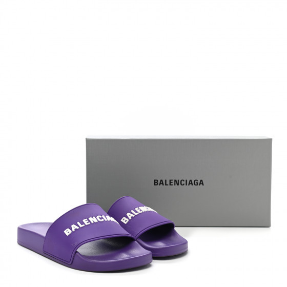 サンダル・ミュール BALENCIAGA WOMAN SLIPPERS BALENCIAGA Rubber Womens Logo Pool Slide Sandals 39 Purple