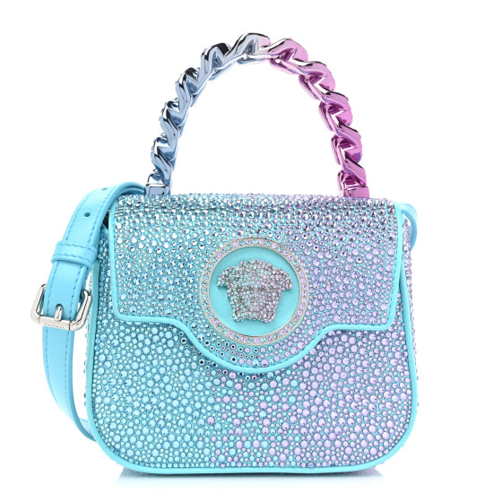 VERSACE Satin Crystal Studded Mini La Medusa Bag Blue
