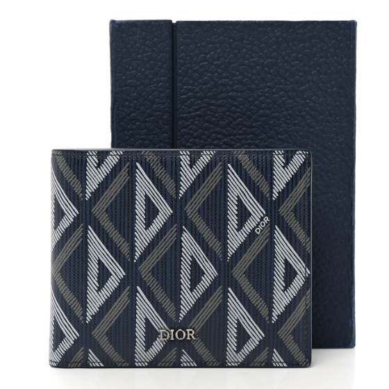 Christian Dior / CDアイコンバイフォールドウォレット ネイビー CHRISTIAN DIOR Coated Canvas Calfskin CD Diamond Bifold