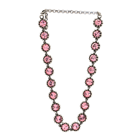 GUCCI クリスタル装飾 チョーカー GUCCI Metal Crystal Choker Necklace Silver Pink 1188990