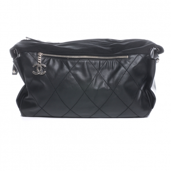CHANEL Coated Canvas Paris Biarritz Hobo Black 47115