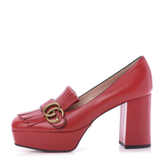 GUCCI GGマーモント フリンジ パンプス ボルドー GUCCI Malaga Kid GG Marmont Fringe Platform Loafer Pumps