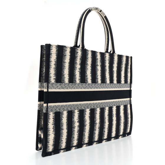 CHRISTIAN DIOR Canvas Embroidered Large Striped Book Tote