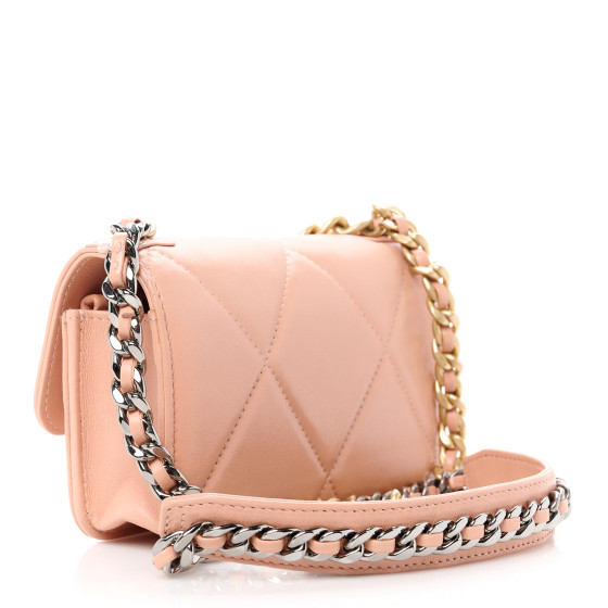 CHANEL Lambskin Quilted Chanel 19 Flap Phone Holder With