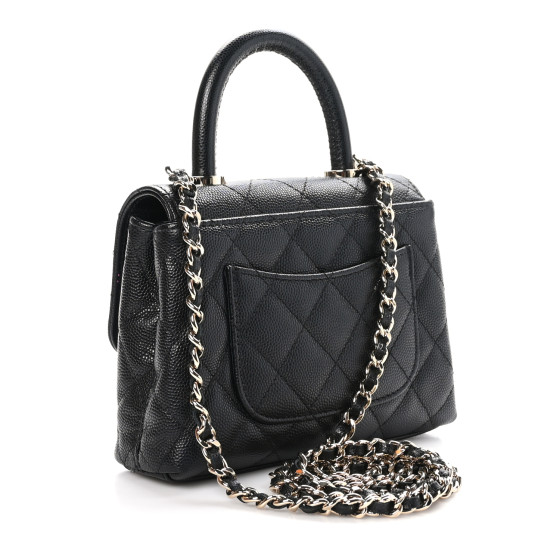CHANEL Caviar Quilted Coco Handle Clutch With Chain Black