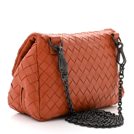 超特価★BOTTEGA VENETA★Intrecciato Flap Shoulder Bag Orange Bottega Veneta Intrecciato Shoulder Bag Leather Orange