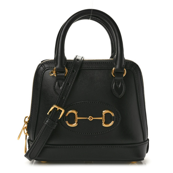 ★ Fallett★ posh bag black FA2301BG06BK GUCCI Boarded Plutone Calfskin Mini Horsebit 1955 Top Handle