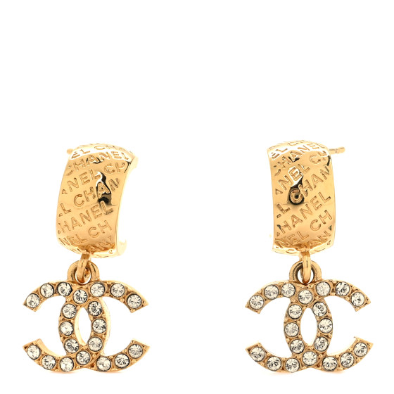 Chanel（シャネル）25シーズンABG050 CC金章 CHANEL Metal Crystal CC Logo Hoop Drop Earrings Gold 1546047