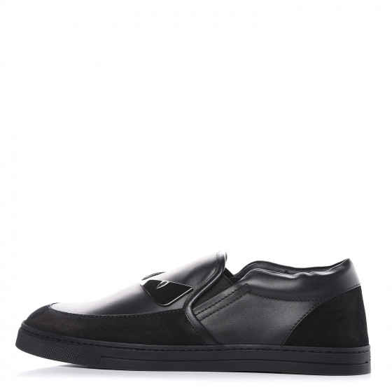 FENDI Vitello Monster Eyes Mens Slip On Sneakers 6 Black