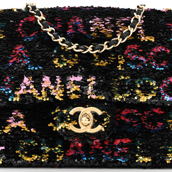 CHANEL Sequin Logo CC Small Single Flap Black Multicolor