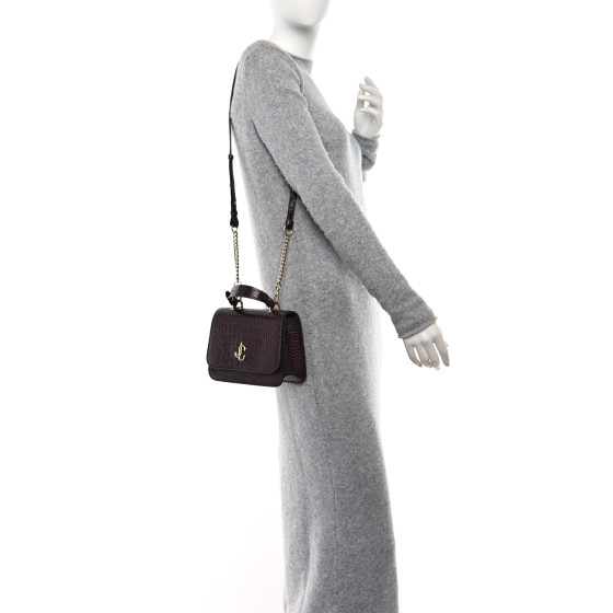 JIMMY CHOO Calfskin Crocodile Embossed Medium JC Top Handle