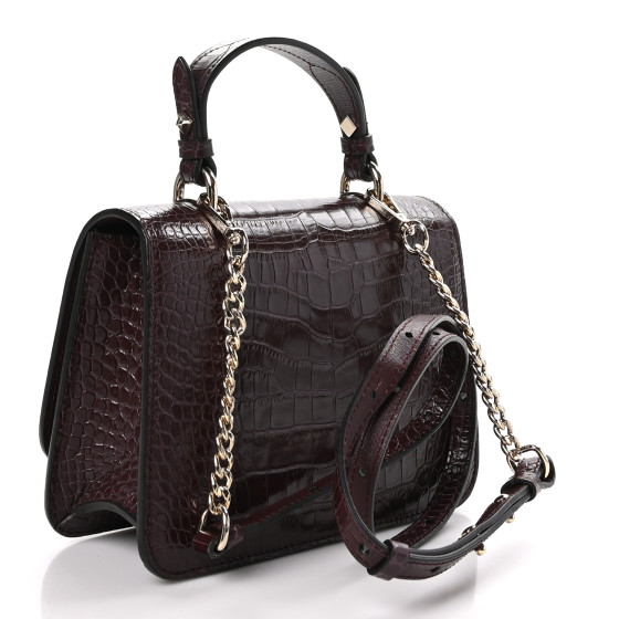 JIMMY CHOO Calfskin Crocodile Embossed Medium JC Top Handle