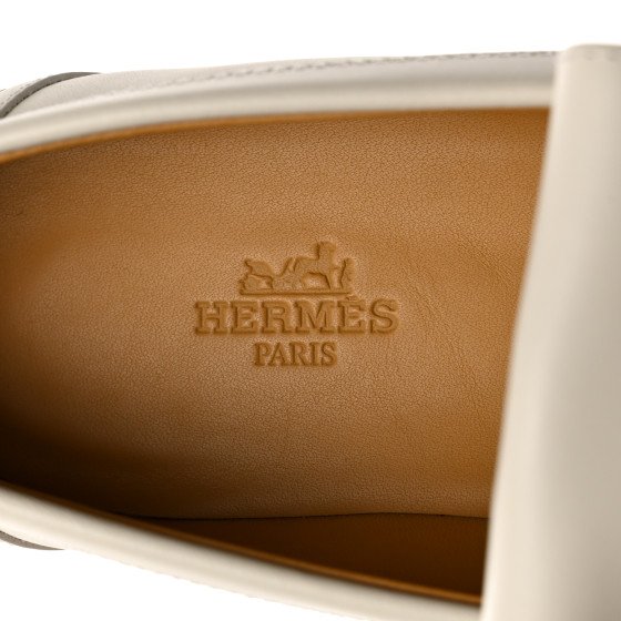 エルメス HERMES Calfskin Womens Impact Loafers 36.5 Blanc De Paris