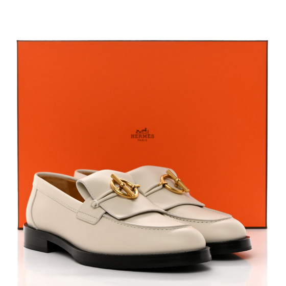 エルメス HERMES Calfskin Womens Impact Loafers 36.5 Blanc De Paris